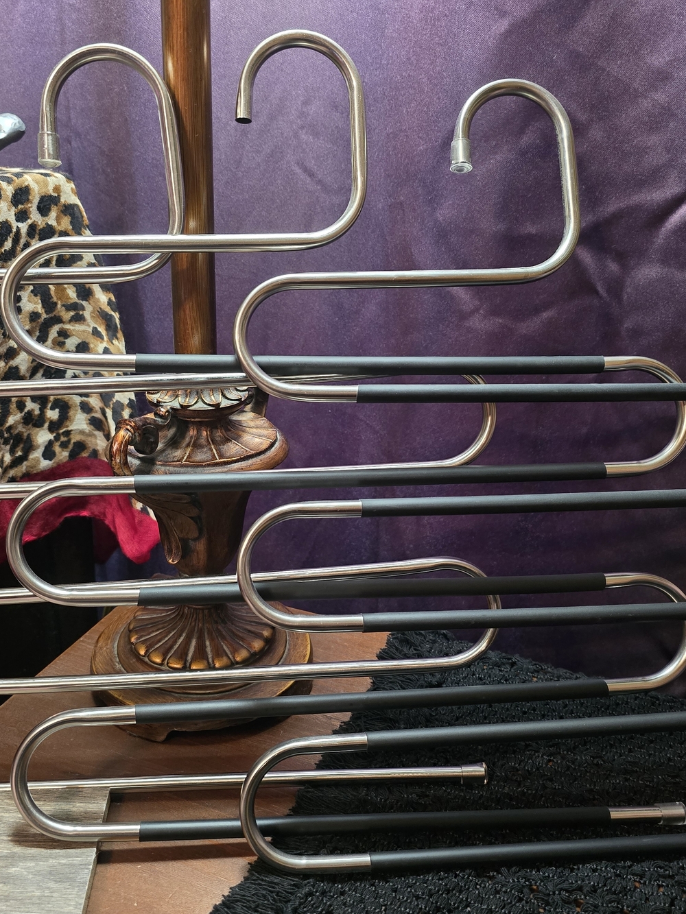 Space-Saving Multi-Tier Metal Hanging Pants Hanger - Silver & Black